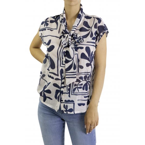 Camicia fantasia mezza manica con fiocco  Fiore